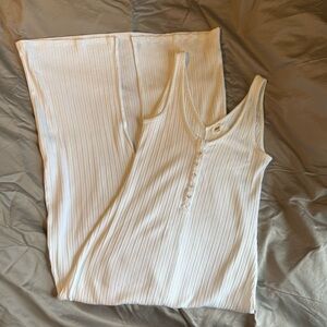 Aerie Double V Henley Ribbed White Maxi Dress, Size M, New without tags